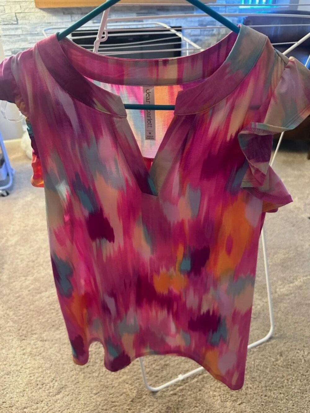 Dear Scarlett Lizzy Sleeveless Ruffle Top- Watercolor- Medium